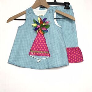 Potato Saks Girls Size 18 M Polka Dot Gingham 2 Piece Outfit Birthday Party Hat